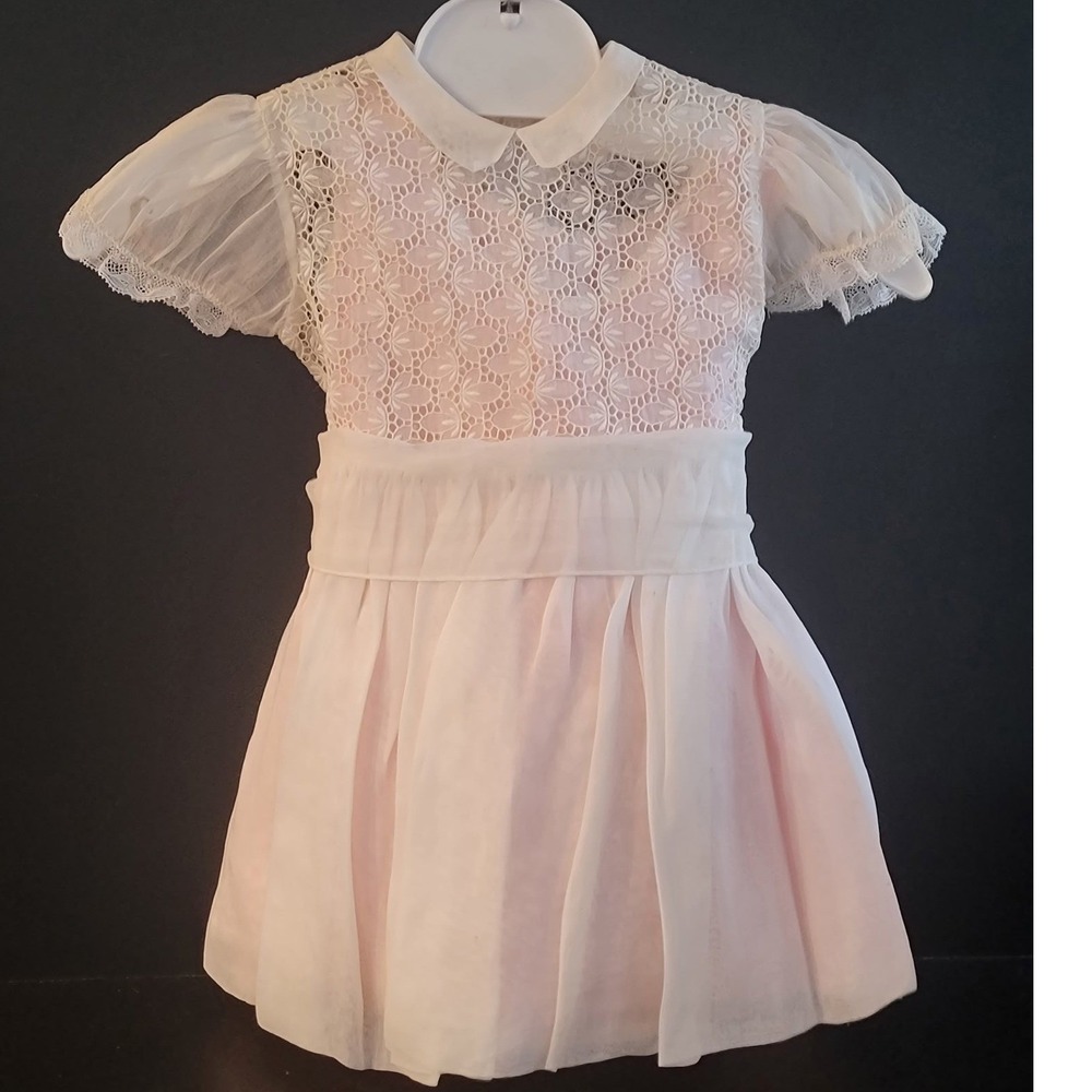 Vintage Neiman Marcus John Harlan Girls Lace Pink Party Dress Flower Girl Sash